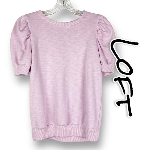 Loft Puff Sleeve Sweatshirt Tee Lavender Short Sleeve Romantic Women Size Small - Picture 1 of 11